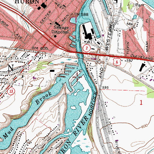 Topographic Map of Huron Lagoons Marina, OH