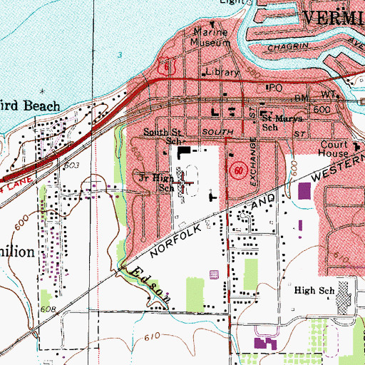 Topographic Map of Vermilion Intermediate School, OH