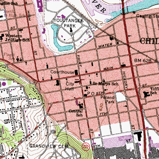 Topographic Map of Chillicothe City Hall, OH
