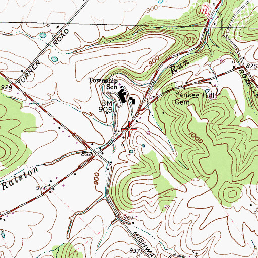 Topographic Map of Yankeetown, OH