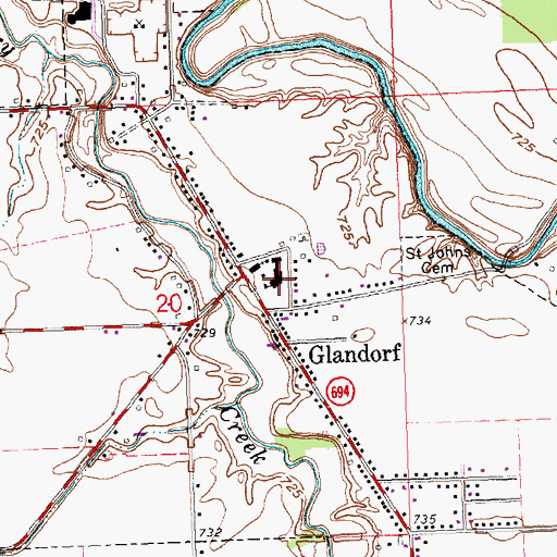Topographic Map of Glandorf Elementary School, OH