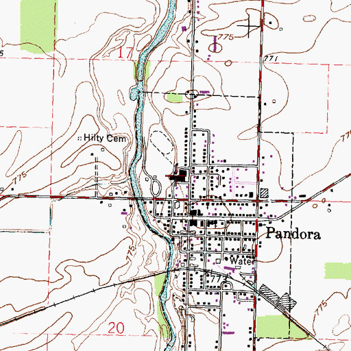 Topographic Map of Pandora-Gilboa High School, OH