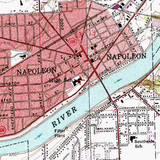 Topographic Map of Central Middle School, OH