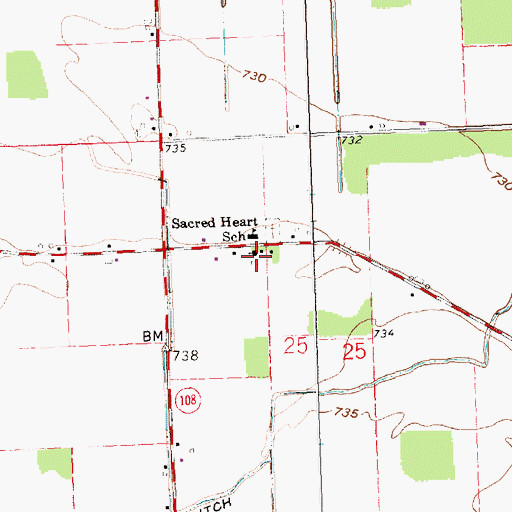 Topographic Map of Sacred Heart Catholic Church, OH