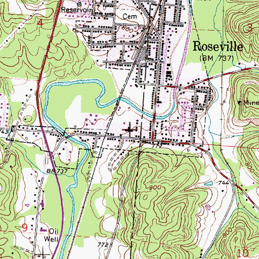 Topographic Map of Roseville Elementary School, OH