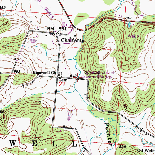 Topographic Map of Hopewell Church Bridge, OH