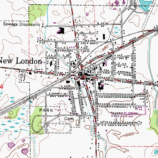 Topographic Map of New London Hospital, OH