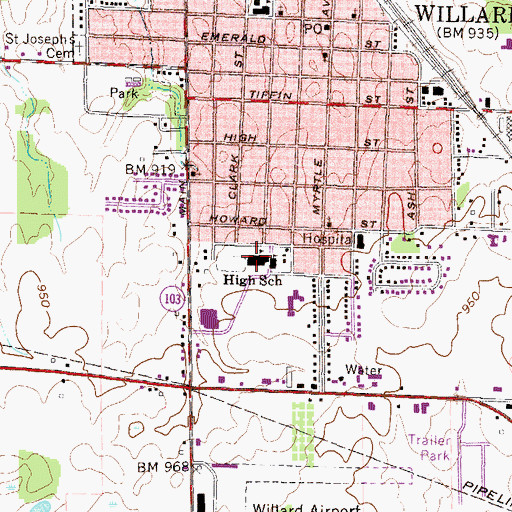 Topographic Map of Willard High School, OH