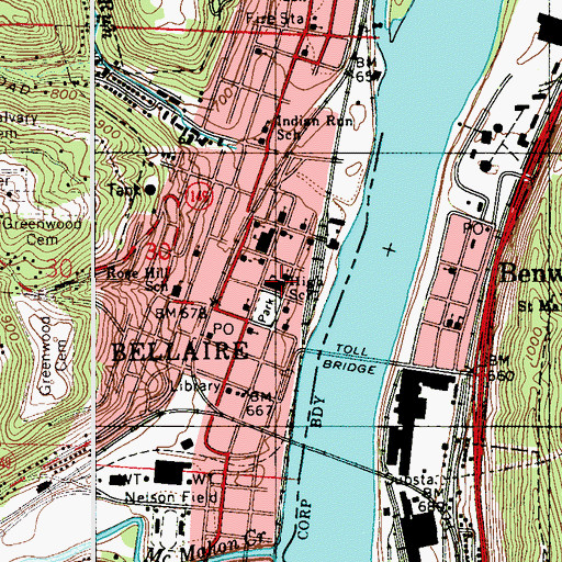 Topographic Map of Bellaire High School, OH