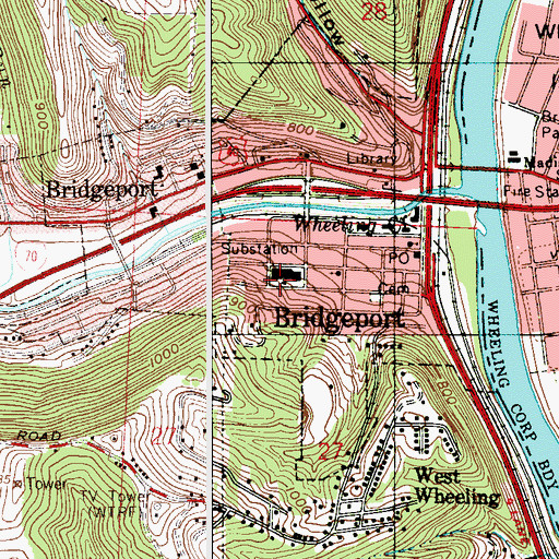 Topographic Map of Bridgeport High School, OH