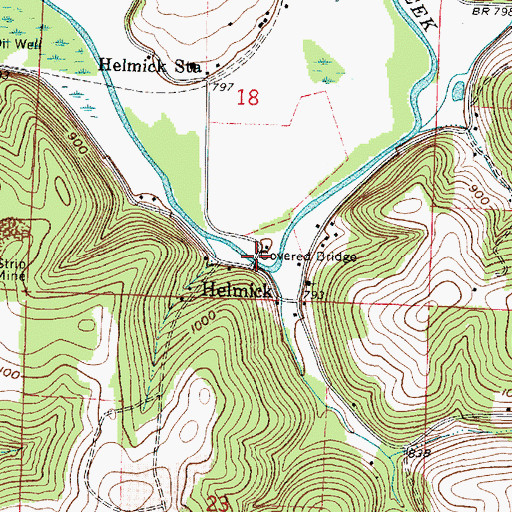 Topographic Map of Helmick Bridge, OH