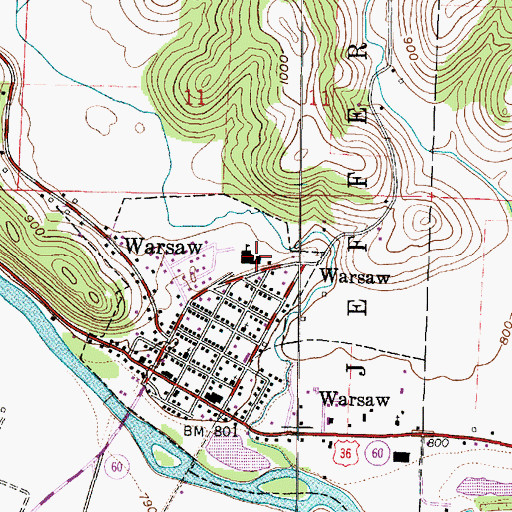 Topographic Map of Warsaw Elementary School, OH