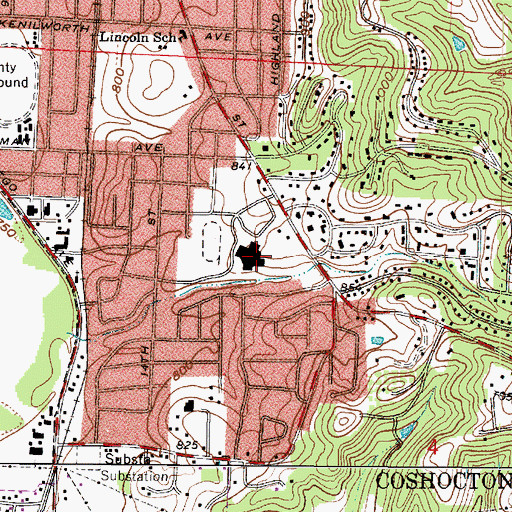 Topographic Map of Coshocton High School, OH