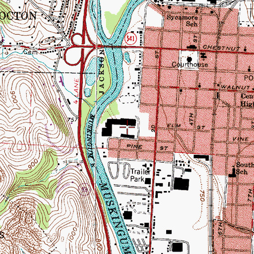 Topographic Map of Downtowner Plaza Shopping Center, OH