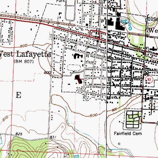 Topographic Map of Ridgewood High School, OH