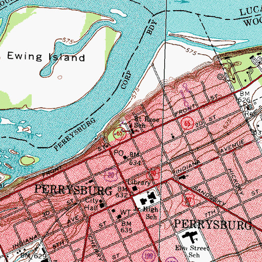 Topographic Map of Saint Rose Catholic Church, OH