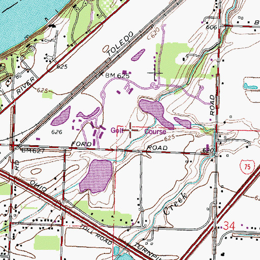 Topographic Map of Belmont Golf Course, OH