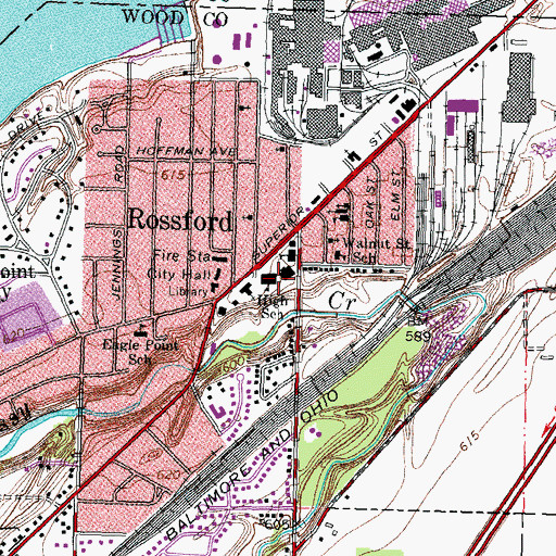 Topographic Map of Rossford High School, OH