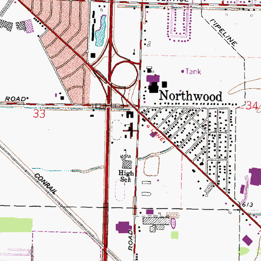 Topographic Map of Olney Elementary School, OH