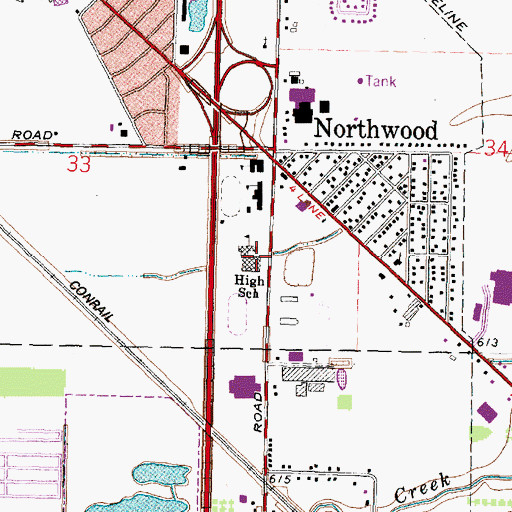 Topographic Map of Northwood High School, OH