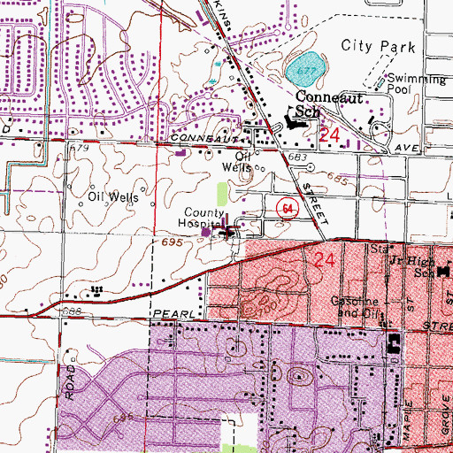 Topographic Map of Wood County Hospital, OH
