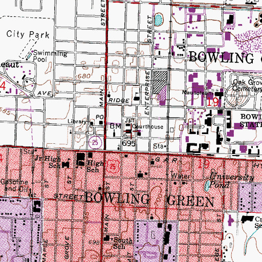 Topographic Map of Wood County Courthouse, OH