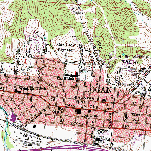 Topographic Map of Logan High School, OH