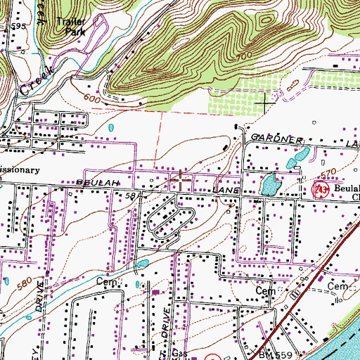 Topographic Map of Brookover Estates, OH