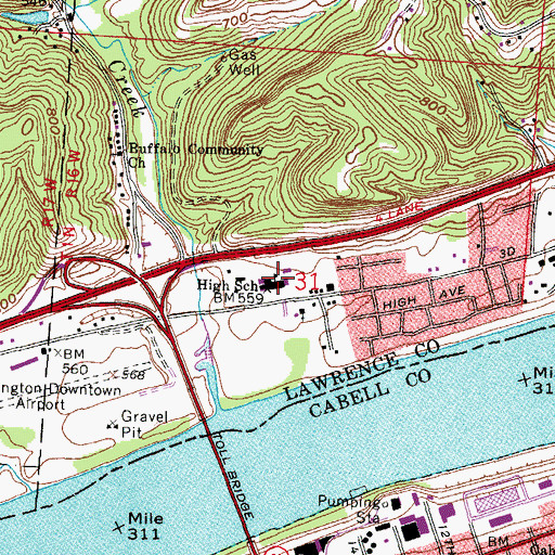 Topographic Map of Chesapeake High School, OH