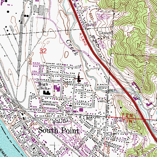 Topographic Map of South Point Number 2 Elementary School, OH
