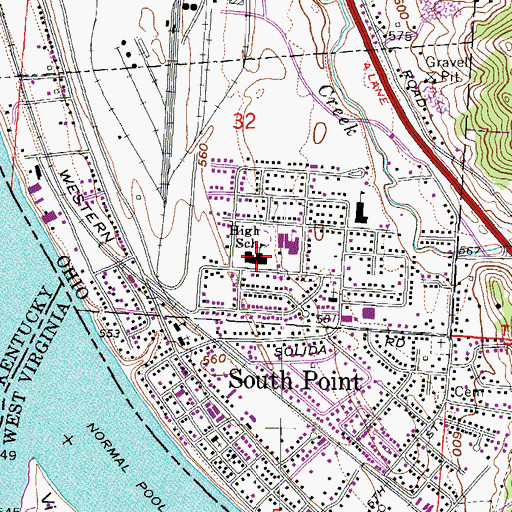 Topographic Map of South Point Middle School, OH