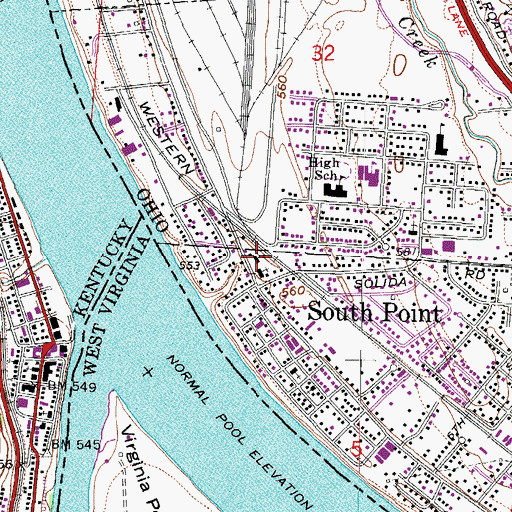 Topographic Map of South Point Number 1 Elementary School, OH