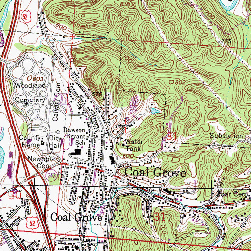 Topographic Map of Three Oaks, OH
