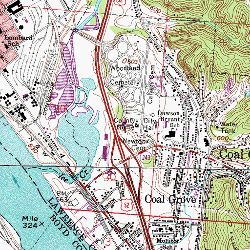 Topographic Map of Lawrence County Home, OH