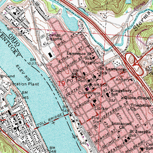 Topographic Map of Ironton City Hall, OH