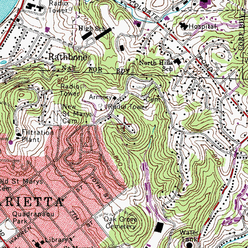 Topographic Map of Oakwood Park, OH