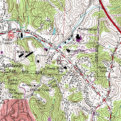 Topographic Map of North Hills, OH