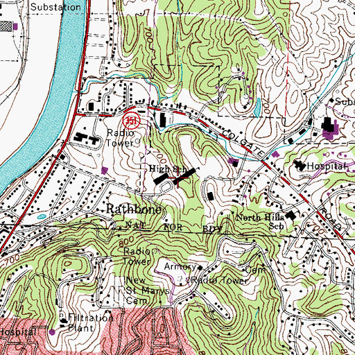 Topographic Map of Marietta High School, OH