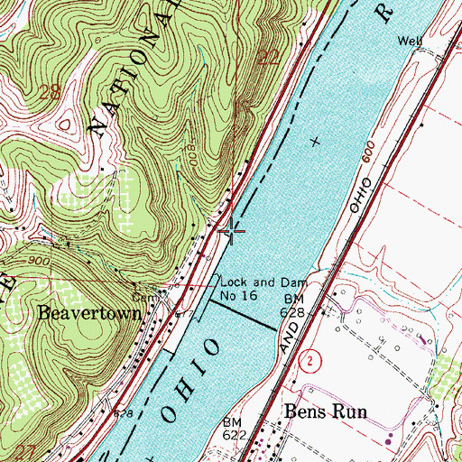 Topographic Map of Martins Run, OH