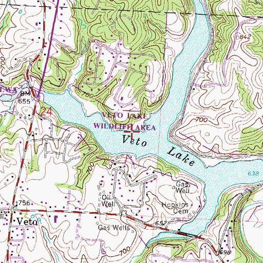 Topographic Map of Veto Lake Wildlife Area, OH