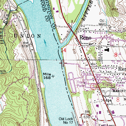 Topographic Map of Reno Landing, OH