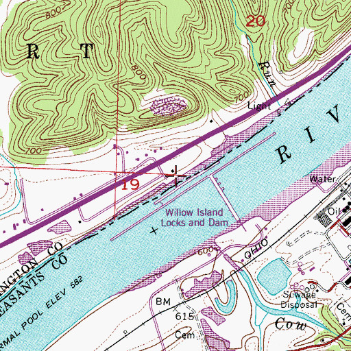 Topographic Map of Ward Landing, OH