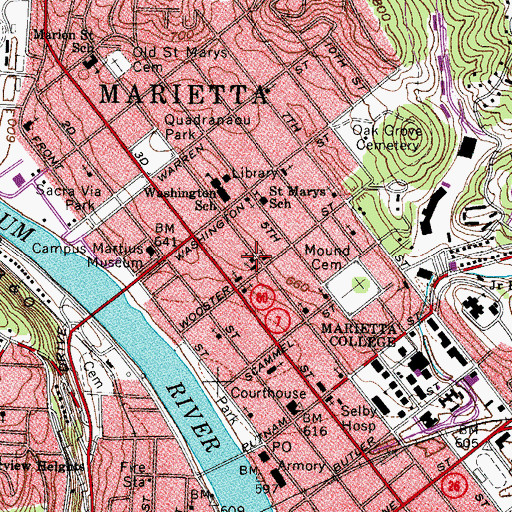 Topographic Map of Marietta Seventh Day Adventist Church, OH