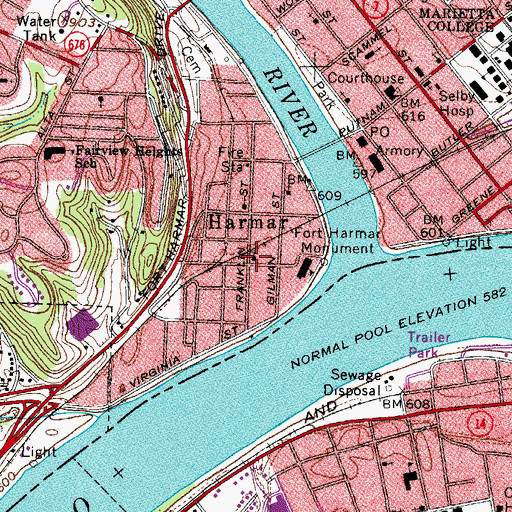 Topographic Map of Fort Harmar Assembly of God Church, OH