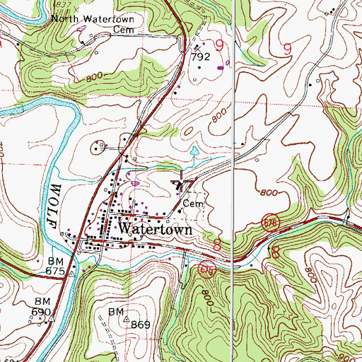 Topographic Map of Watertown Elementary School, OH