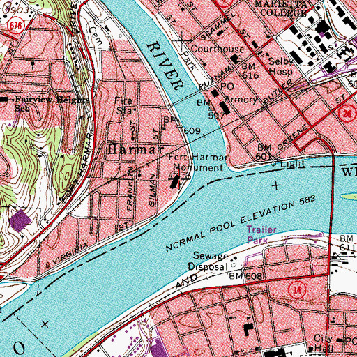 Topographic Map of Harmar Elementary School, OH