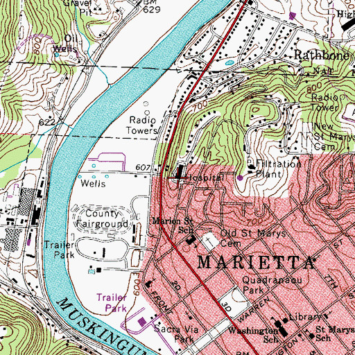 Topographic Map of Marietta Memorial Hospital, OH