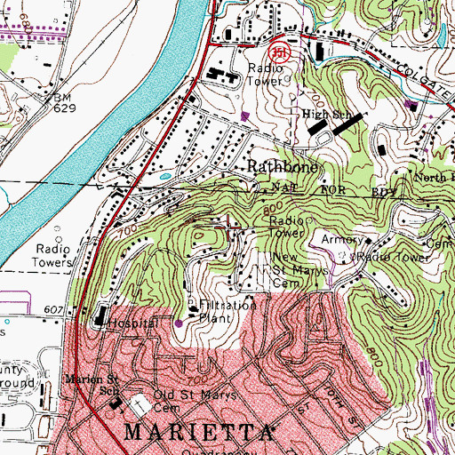 Topographic Map of Rathbone Heights, OH