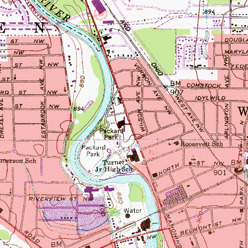 Topographic Map of W D Packard Music Hall, OH