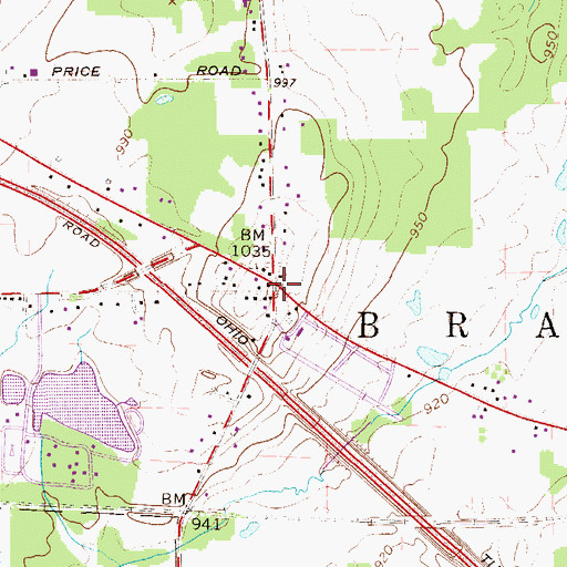 Topographic Map of Braceville Ridge, OH